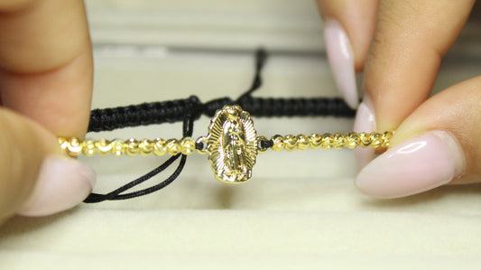 Pulsera Tejida Virgen de Guadalupe Balín Diamantado 3mm