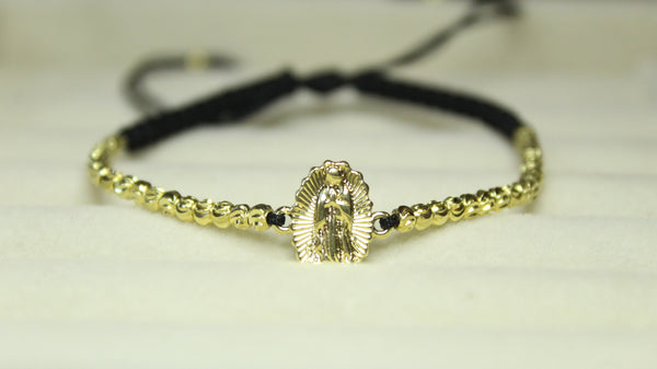 Pulsera Tejida Virgen de Guadalupe Balín Diamantado 3mm