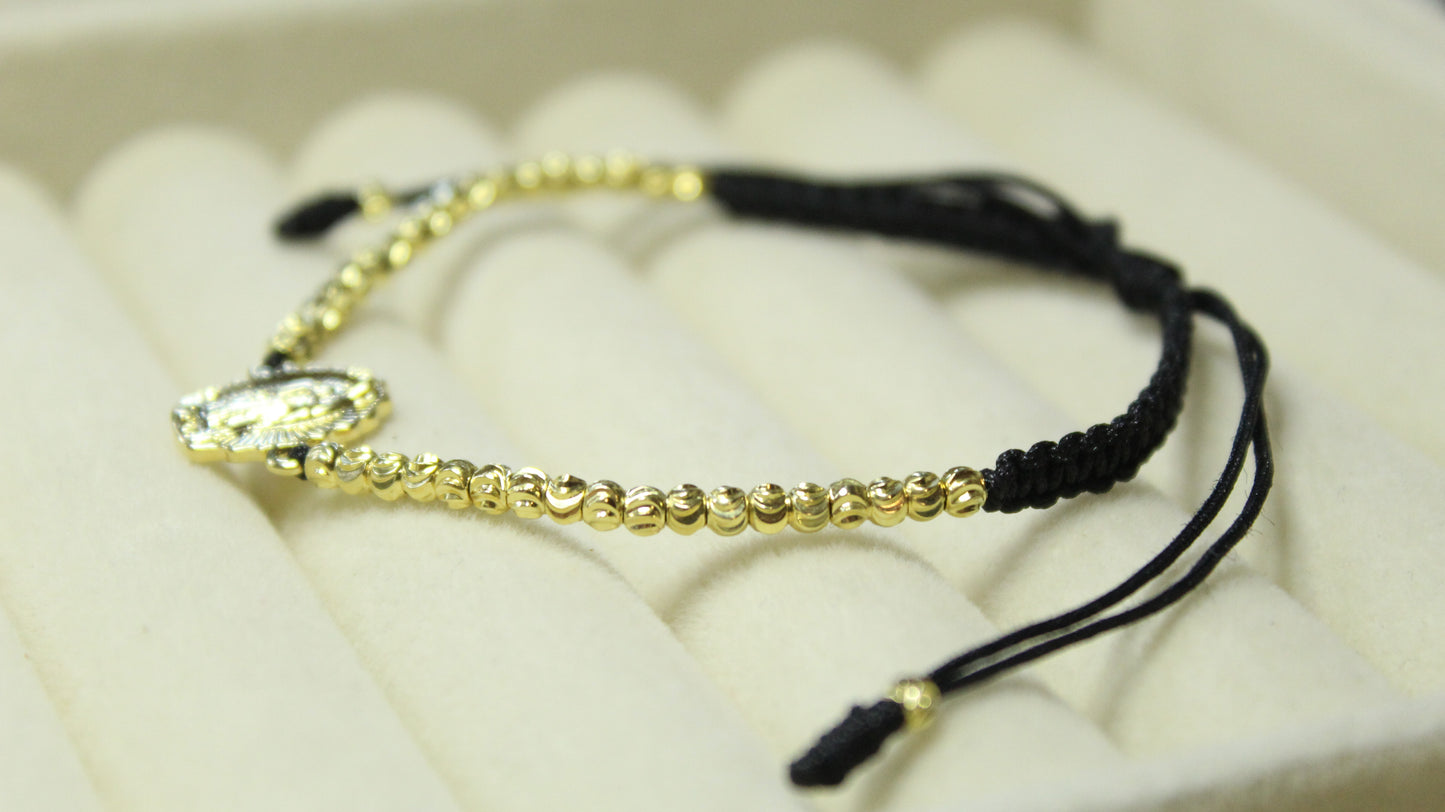 Pulsera Tejida Virgen de Guadalupe Balín Diamantado 3mm